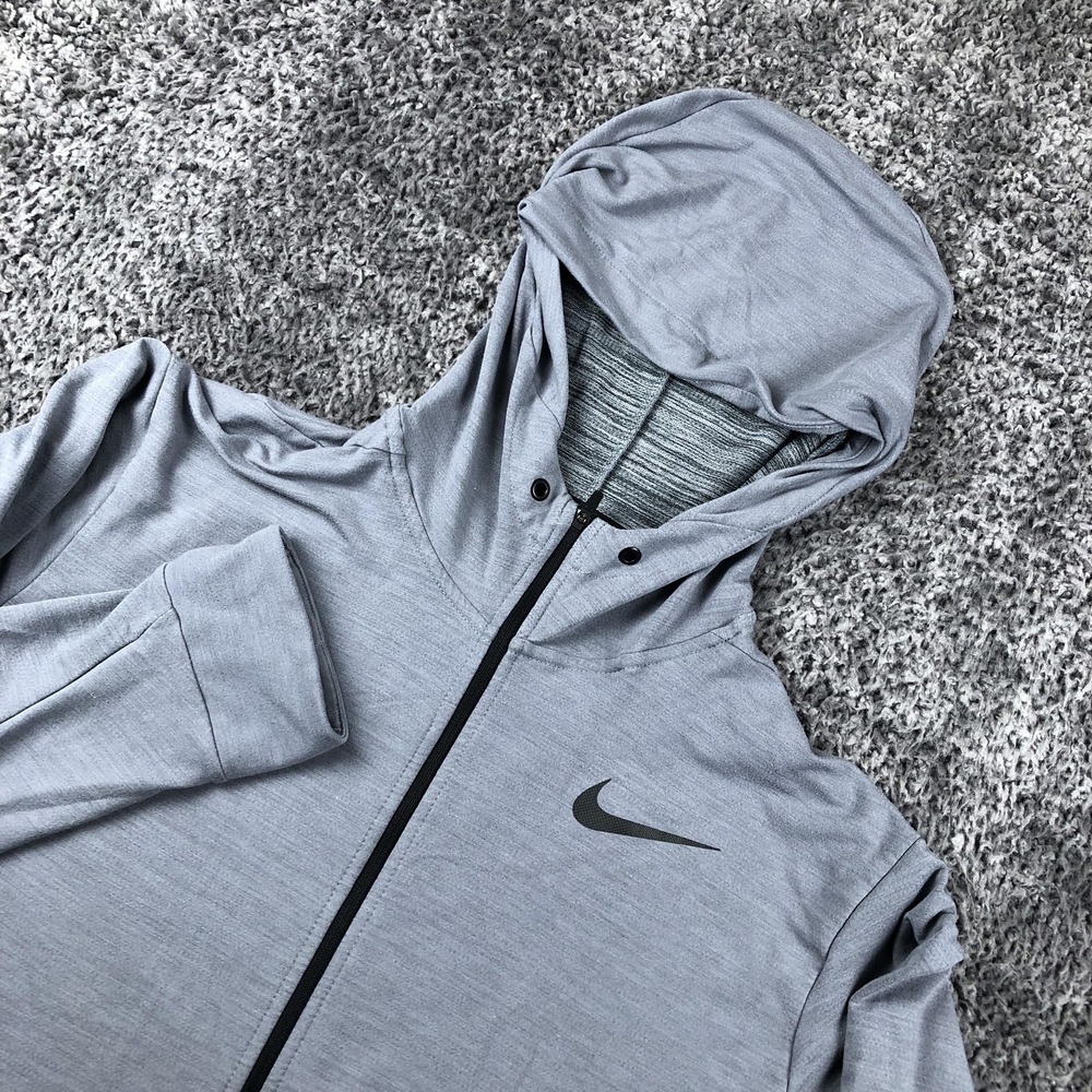 Nike Dri-FIT Jacket Mens Large Gray Hooded Full Zip Lightweight Training Running
